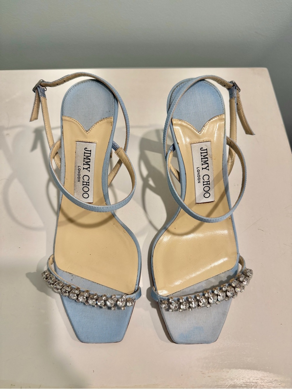 Jimmy Choo Pale Blue Crystal-Embellished Strappy Heels - Picture 2 of 4